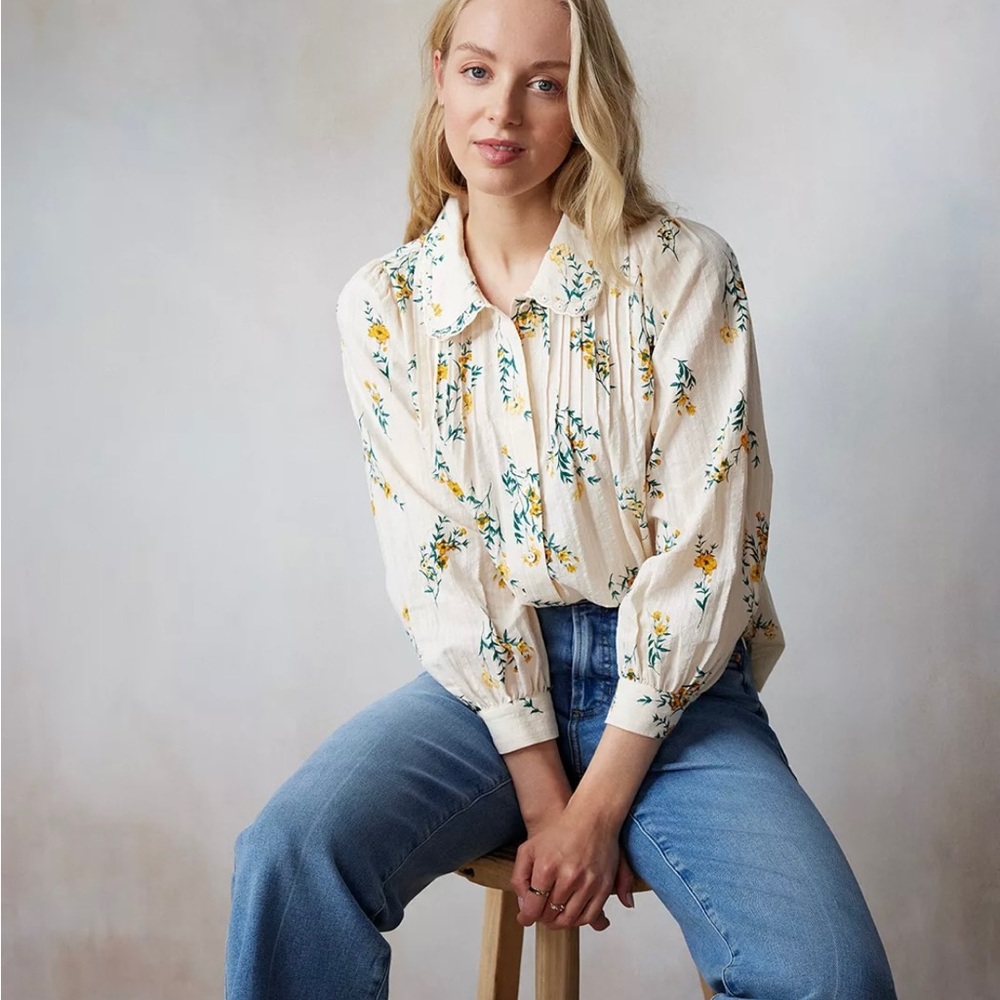LC LAUREN CONRAD ~ Floral Peter Pan Collar Button-Front Top ~ Size Small